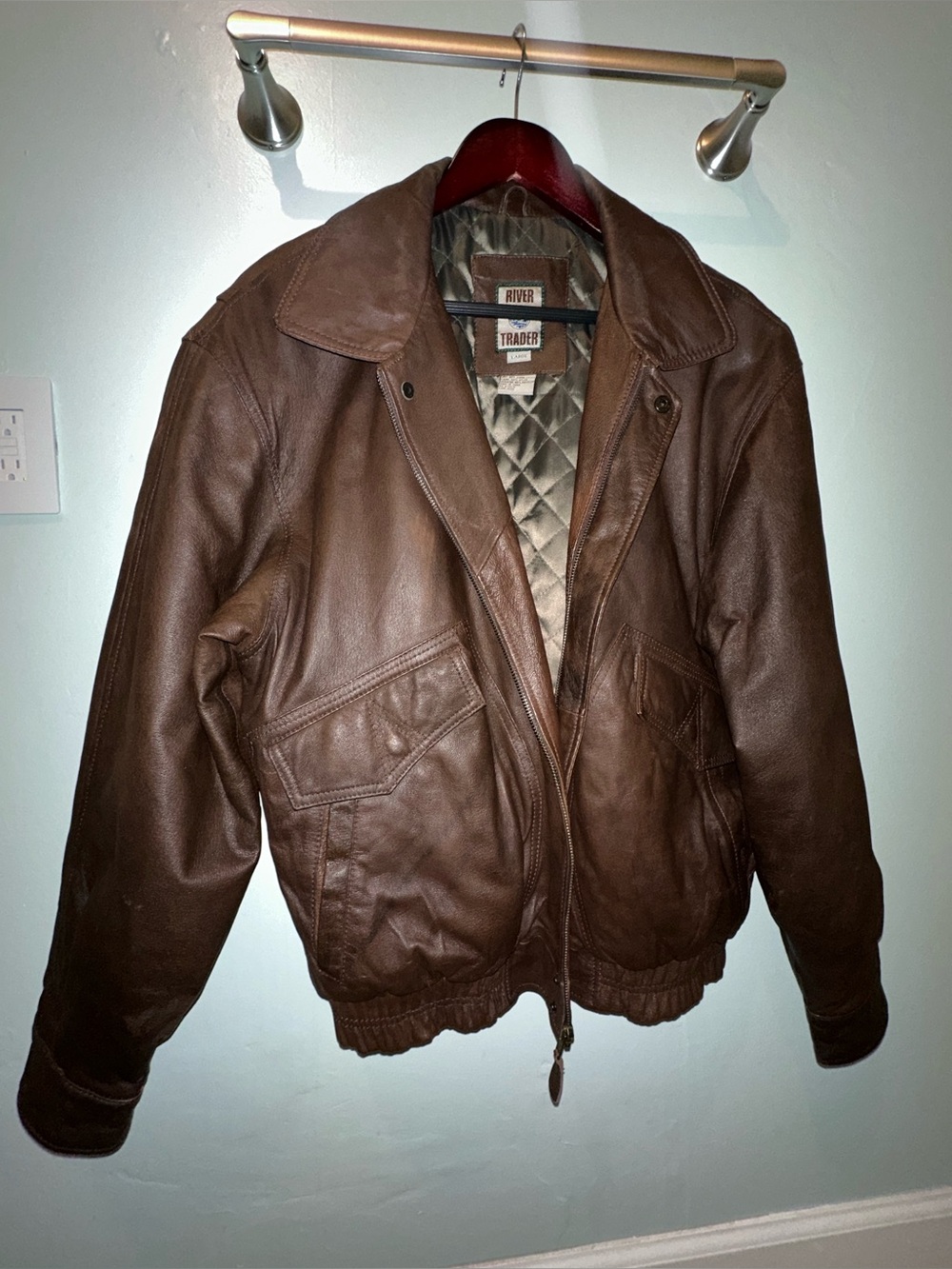 Vintage River Trader Brown Leather Bomber Jacket